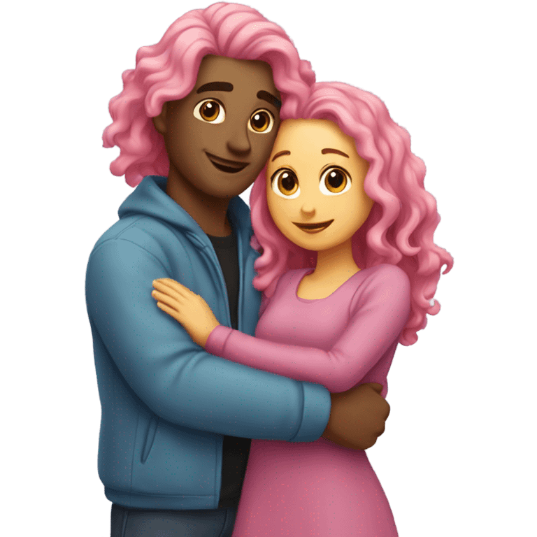 make a guy and a girl, they're hugging, the girl has pink long wavy hair. emoji