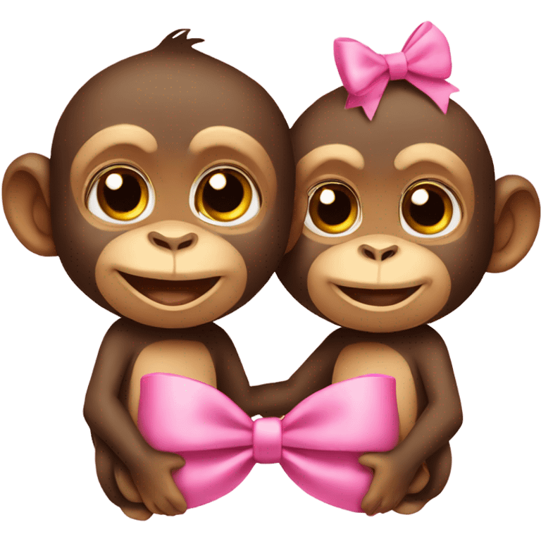 two monkeys in love, one is wearing a pink bow  emoji