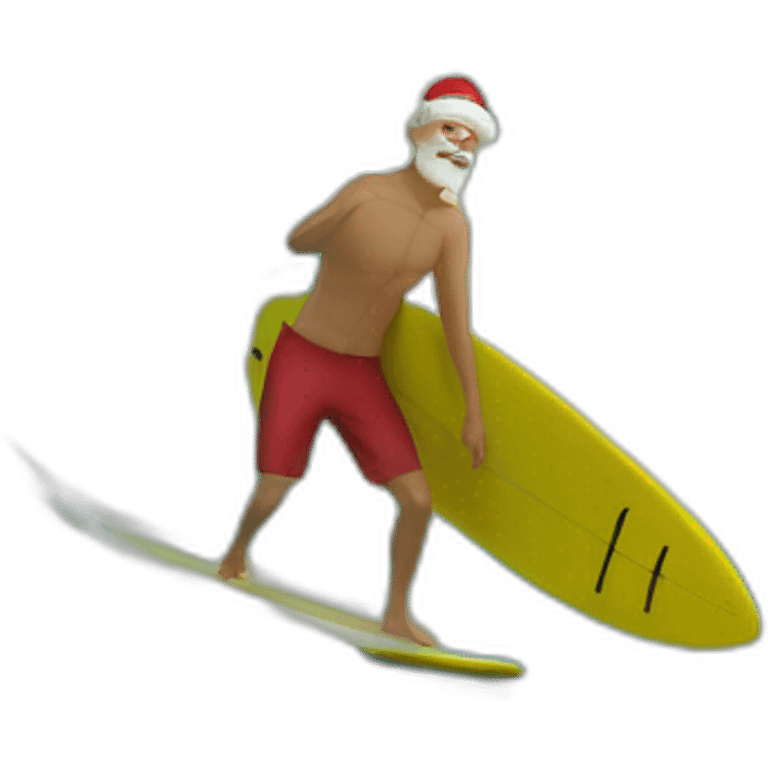 père noel surf sur vague et fait signe cool emoji