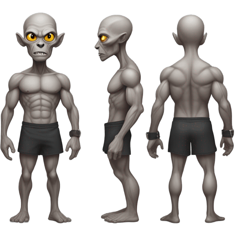 gray alien thug shirtless full, front and back view emoji