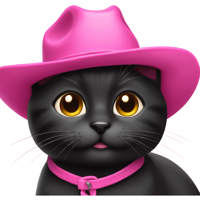 Cute black cat in pink cowboy hat  emoji