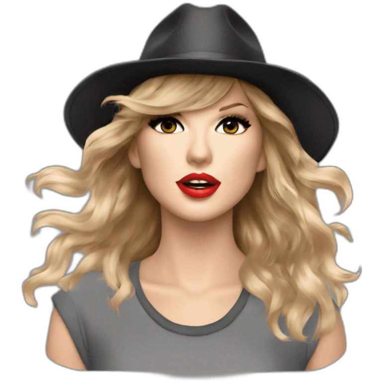 Taylor swift singing 22 with her 22 hat and shirt and smokey eyes emoji