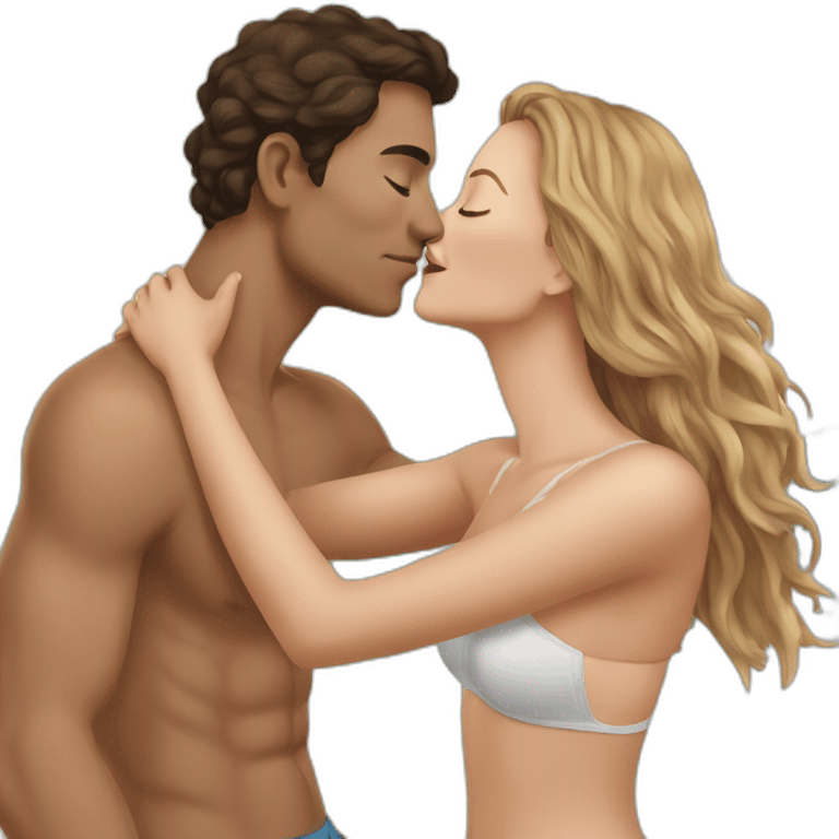 at the beach young metis man and white woman kiss love emoji