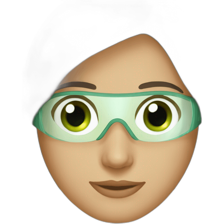 lasik eye surgery mask dark brown long straight hair green eyes emoji