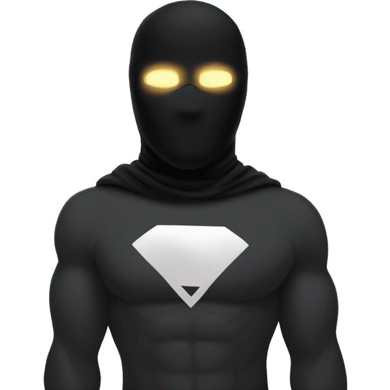 white superhero with balaclava, everything black, with glowing laser eyes emoji