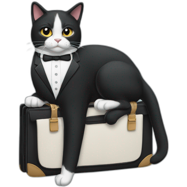 Tuxedo cat in a suit with briefcase emoji