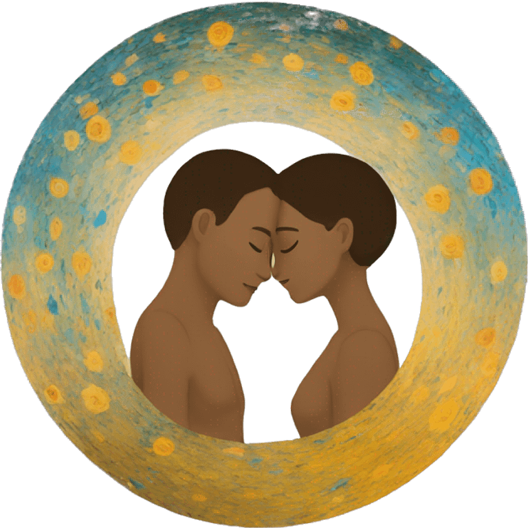 two lovers faces nest to each other in a circle with colors like klimt paintings emoji