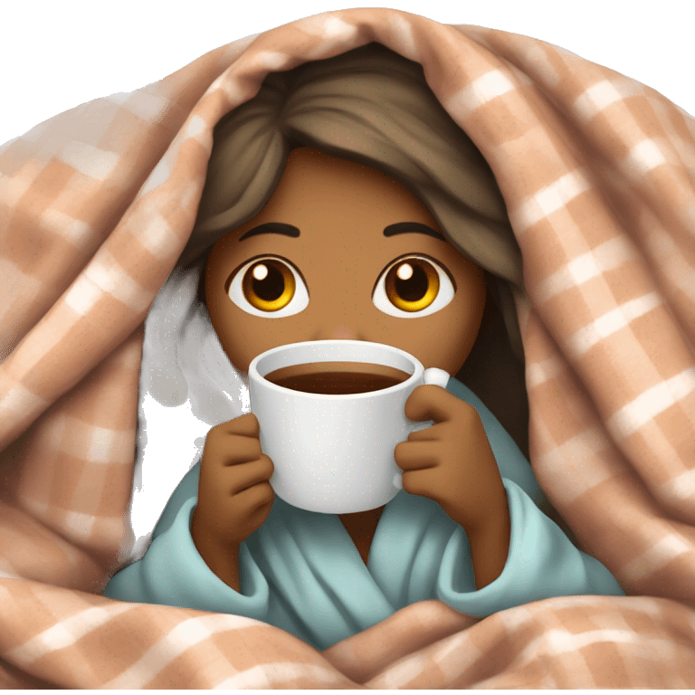 girl inside a blanket sipping coffee eyes closed emoji