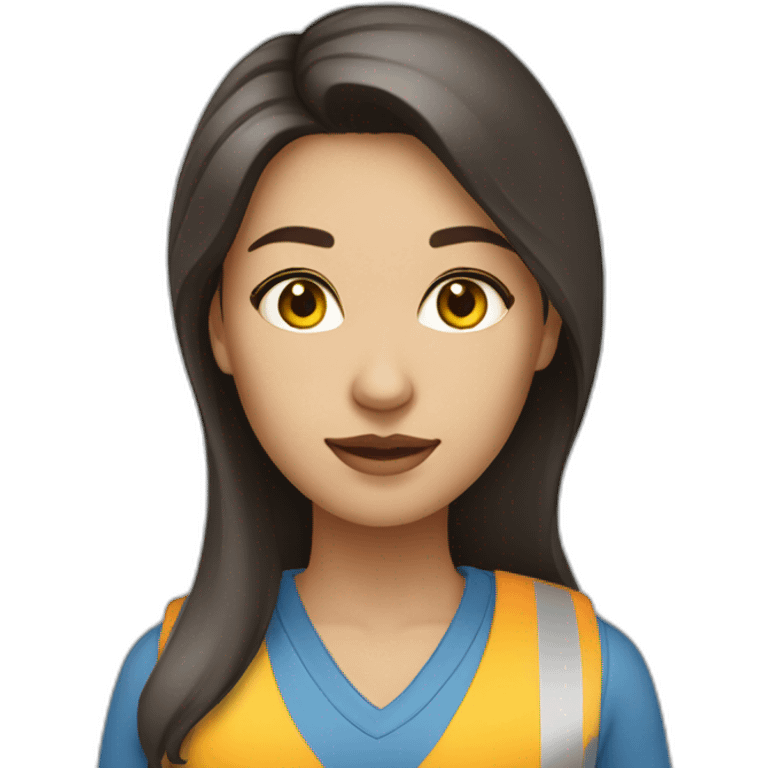 woman, civil engineer, dark hair, dark eyes, light skin, straight hair, blue and yellow colors emoji