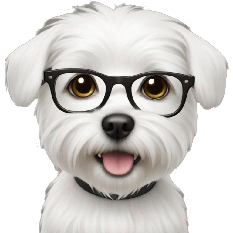 Small white dog with round black rimmed glasses emoji