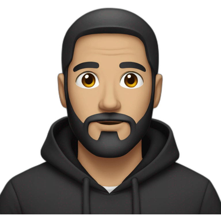 white bold man with black beard wearing a black hoodie emoji