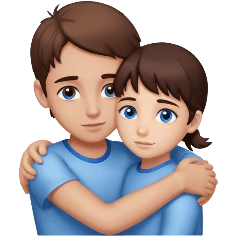 Girl with brown eyes hugging boy with blue eyes  emoji