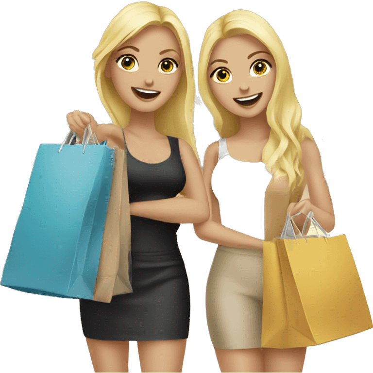 Two blonde white girls shopping with bags emoji