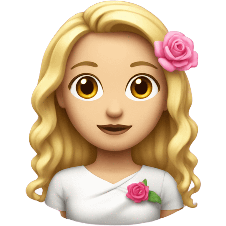 una chica rubia con un lazo rosa emoji