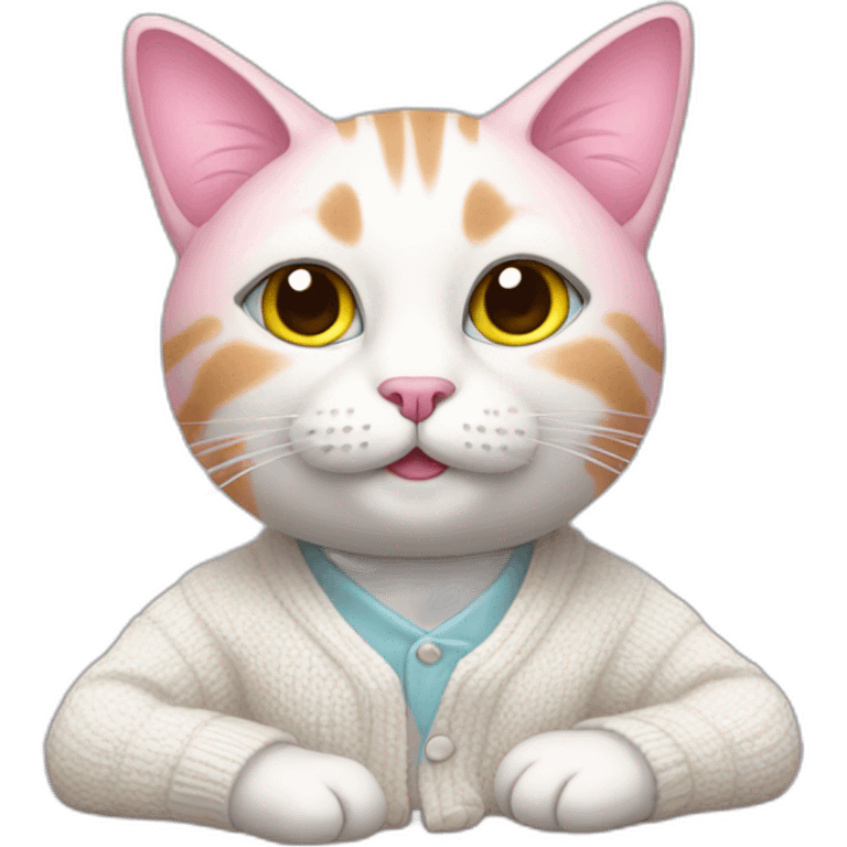 Pink cat in white cardigan emoji