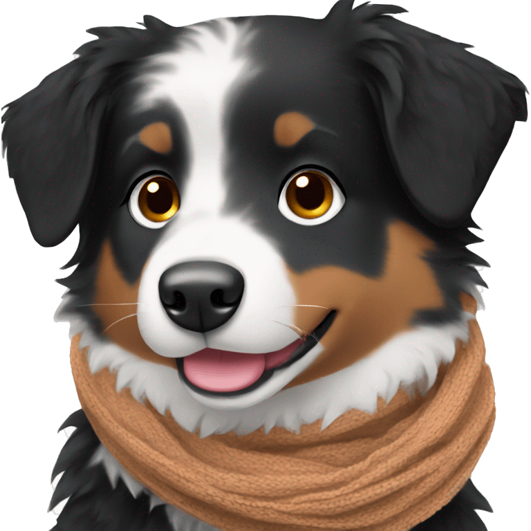 Small black australian shepherd dog wearing a knit scarf emoji