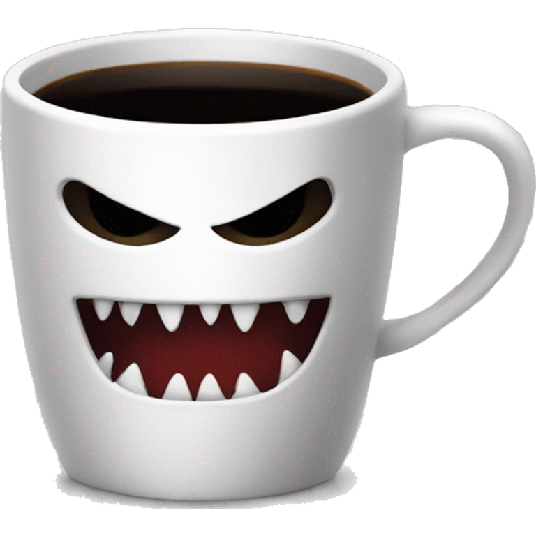 evil coffee cup with handle with sharp teeth emoji