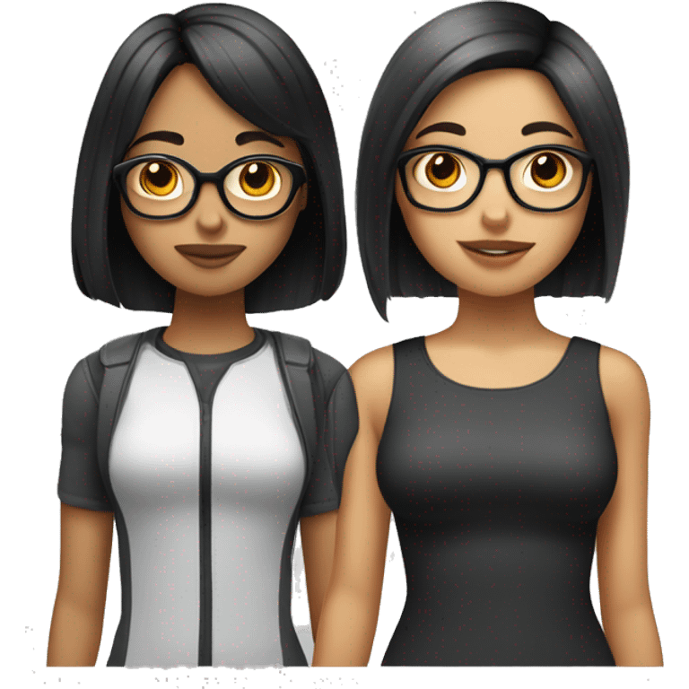 Tow Teenager girls one of them have a bob cut and a grey highlight and the other has a long black hair and both of them are wearing glasses  emoji