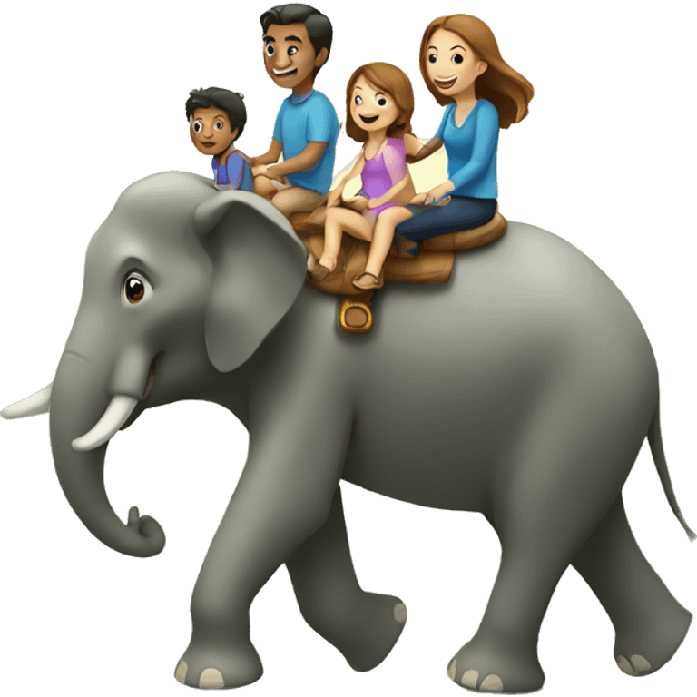 family riding elephant emoji