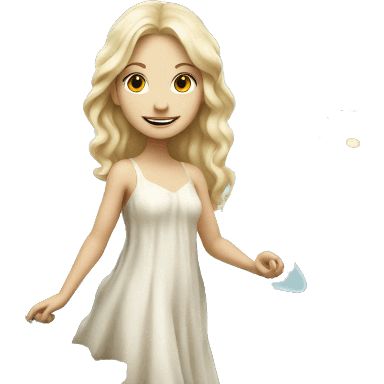 Blonde white fairy in a dress in a garden with mushrooms  emoji