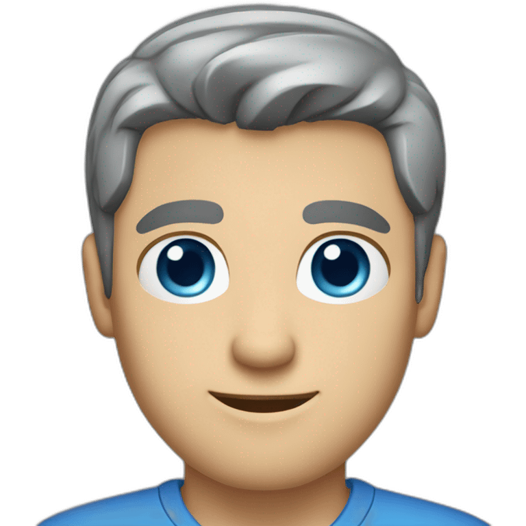 caucasian man, short dark grey hair, blue eyes, blue collar shirt emoji