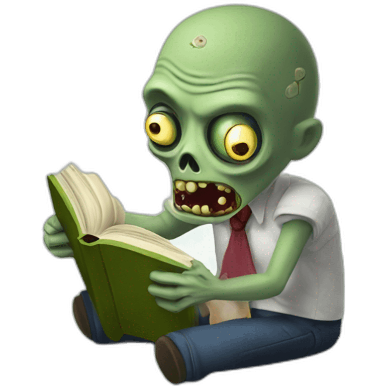 Zombie reading the book “be less zombie” by Elvin turner emoji