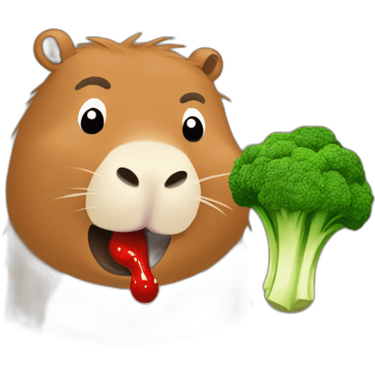 Capybara eating a broccoli with ketchup emoji