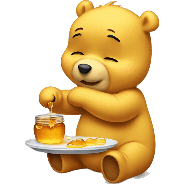 whinney pooh being very cute and sad while eating honey emoji