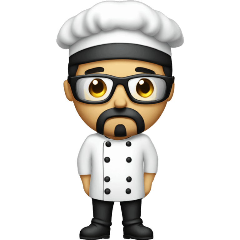 very sad men with black sunglasses, black short hair, small  beard, dressed as chef, with no money in hand sad emoji