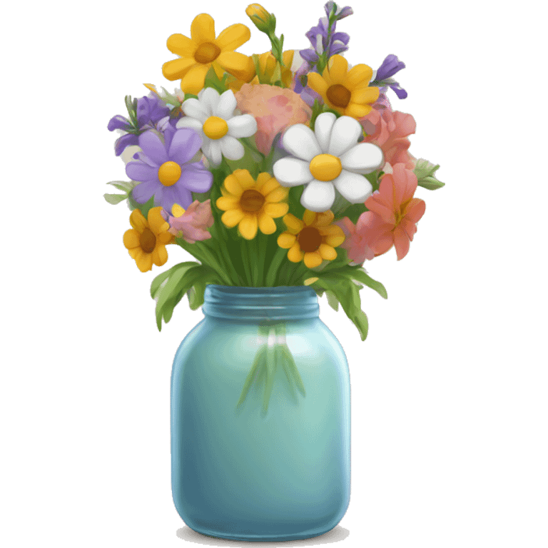 A jar vase filled with flowers. emoji