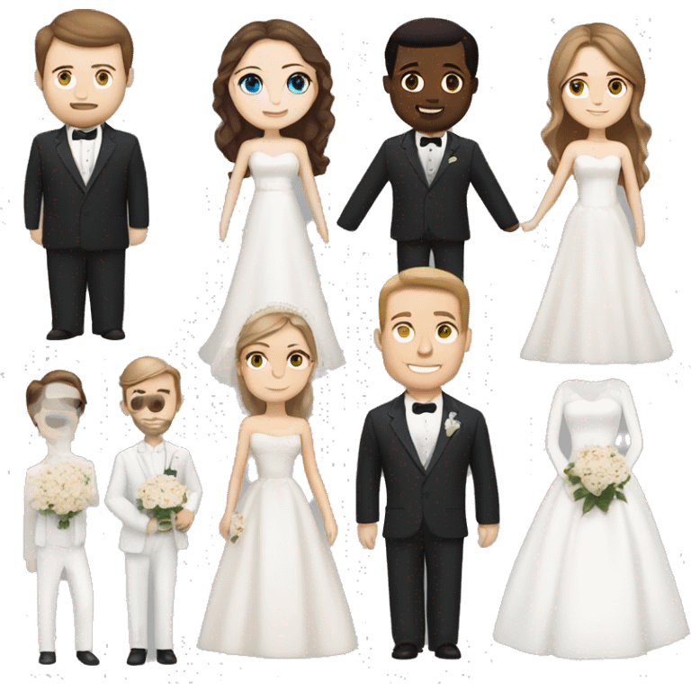 white girl with brown hair and blue eyes in a wedding dress with a white man a bit tan with dark brown hair & eyes in a wedding suit emoji