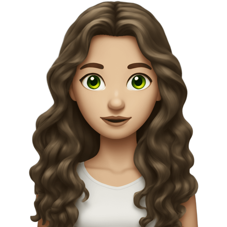 brunette long wavy hair girl green eyes emoji