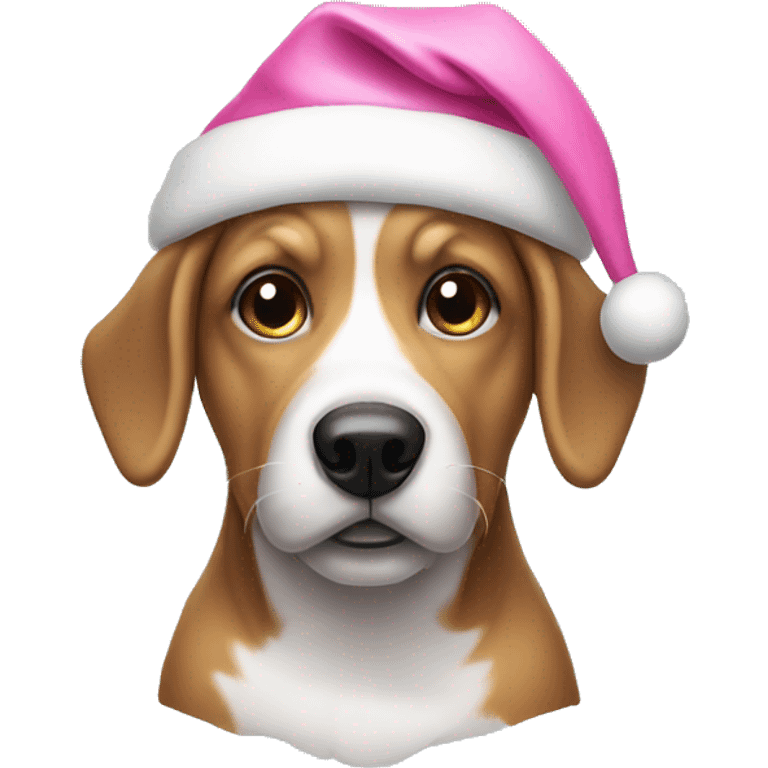 Dog wearing pink Santa hat emoji