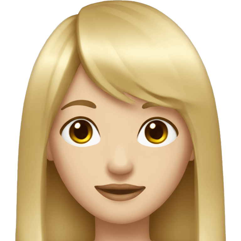 Blonde long straight hair girl with bangs and brown eyes emoji