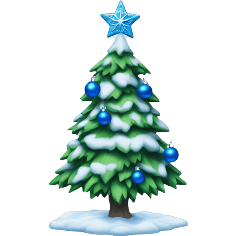 Christmas tree with snow and blue ornaments  emoji