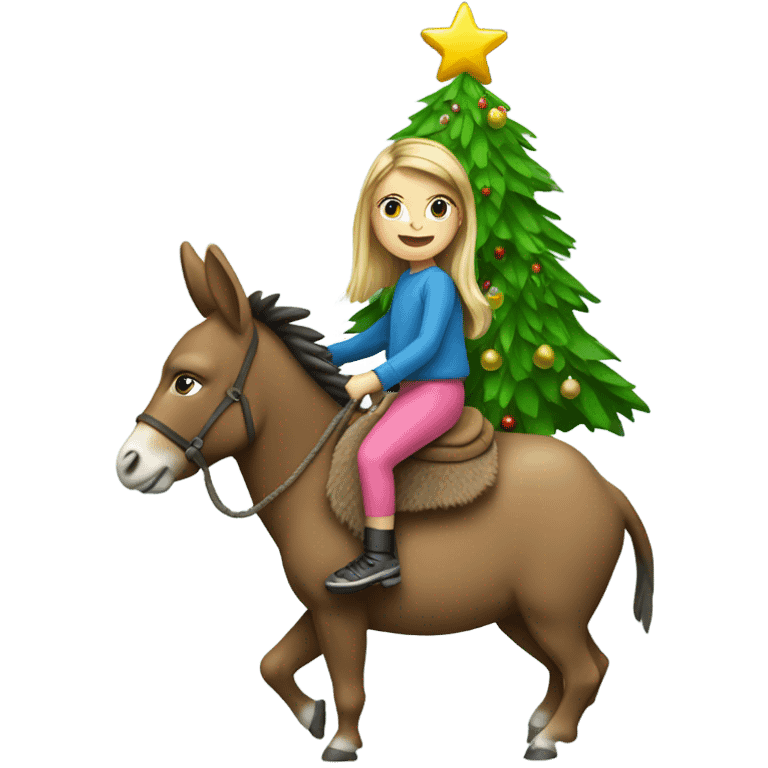 5 year old girl riding a donkey around a Christmas tree emoji