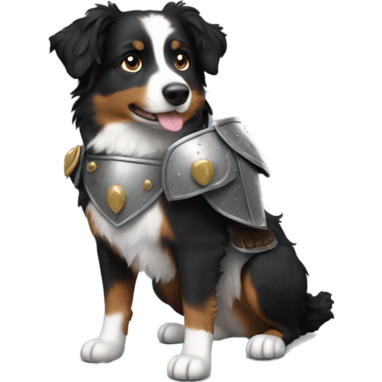 Small black australian shepherd dog with armor emoji