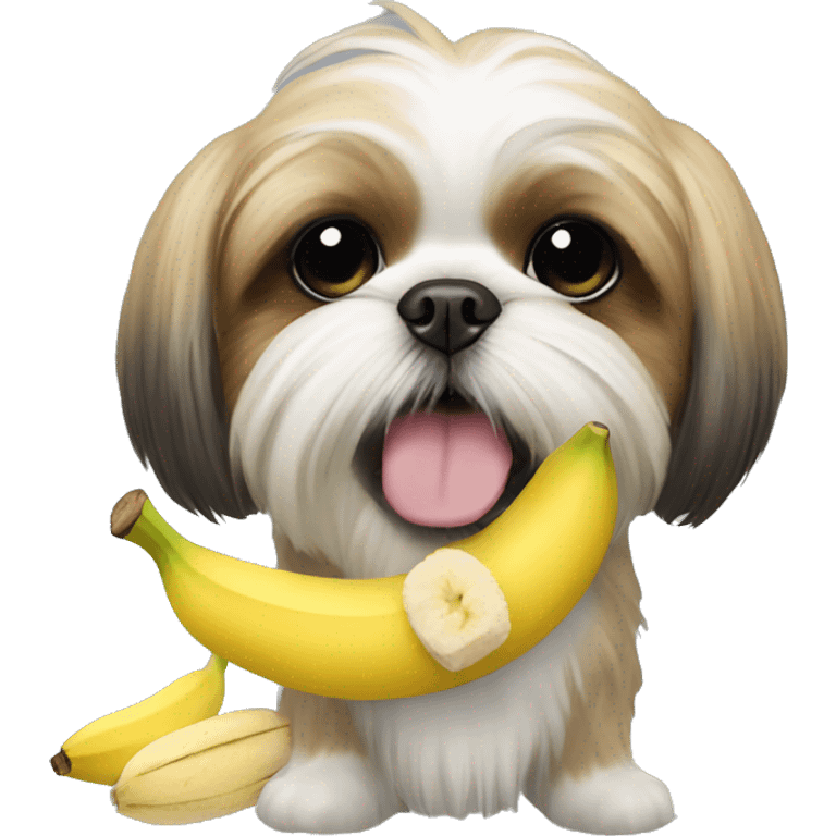 Shih tzu with a stuffed banana in its mouth emoji