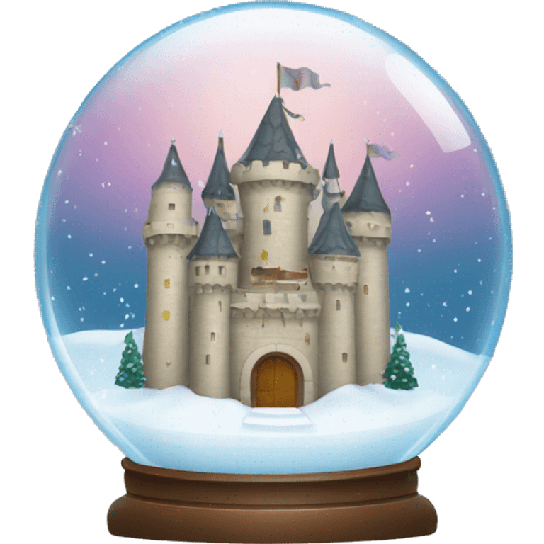 Snow globe with a castle inside and snow falling in it emoji