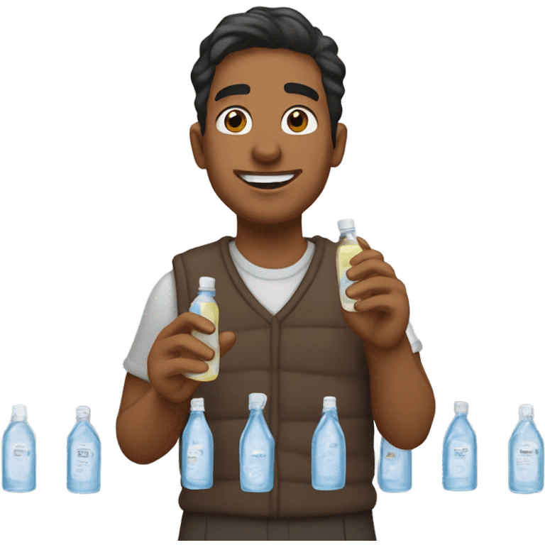 Brown man holding bottles of baby oil emoji