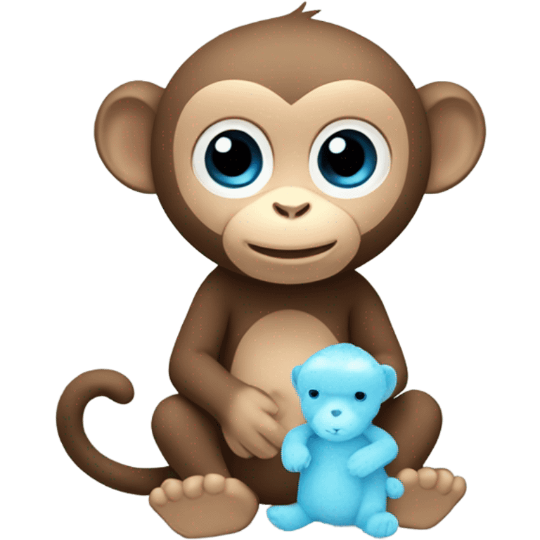 Light brown body, light blue eyes, baby monkey, jellycat stuffed animal emoji