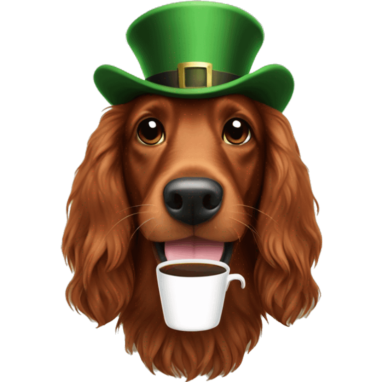 Happy Irish setter with coffee emoji