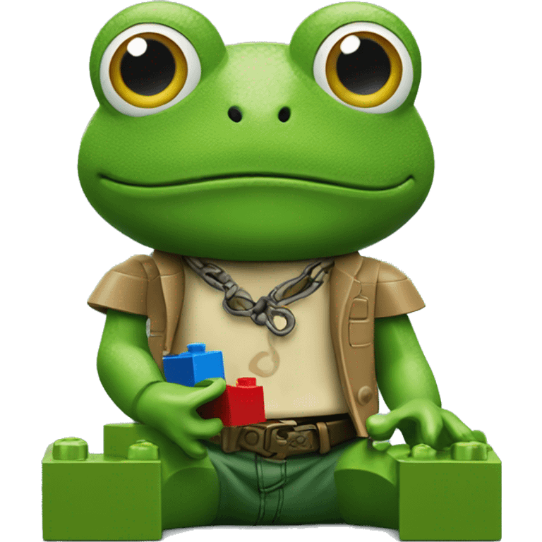 Frog playing with Lego emoji