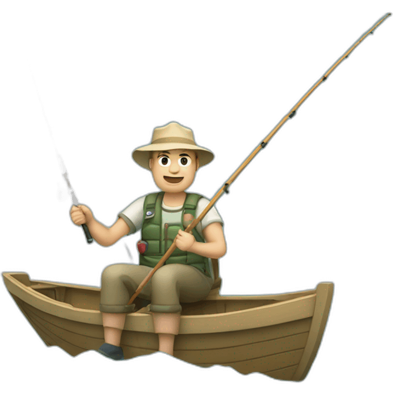 white fisherman fishing with a fishing rod in a small boat emoji