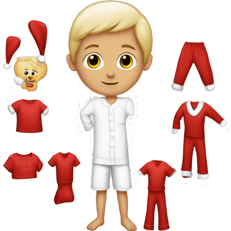 Red Christmas Pyjamas White Little boy emoji