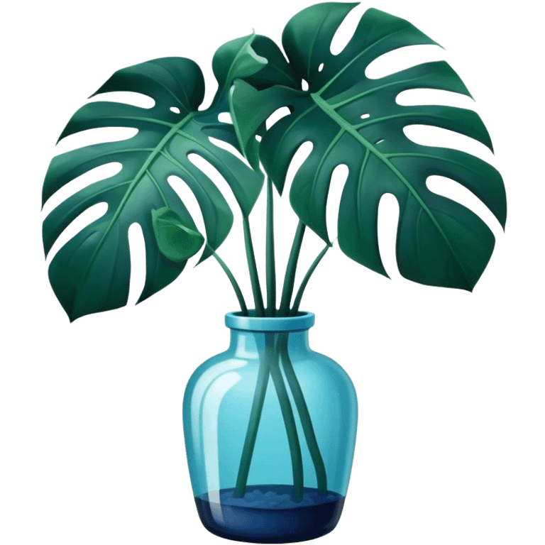 Aesthetic monstera flower in deep bottle green color in a beautiful blue pot emoji