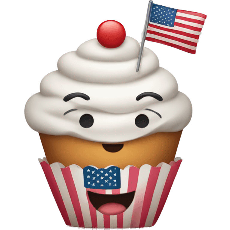 Happy cupcake with an American flag emoji