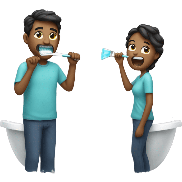 Couple brushing teeth emoji