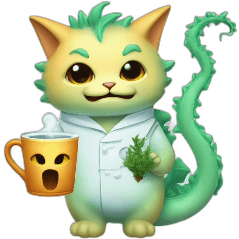 Cat dragon ghost -scientist-with cup tea and tree emoji