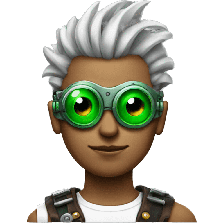 Male cyborg with thin red Mohawk and green steampunk goggles emoji